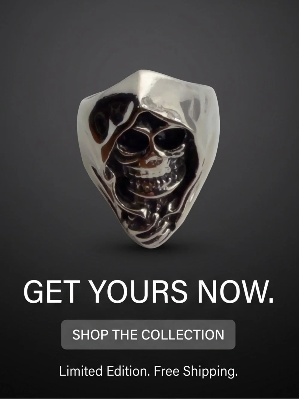 The Shadow Reaper Skull Ring Stainless Steel Size 9-1/2 NEW!